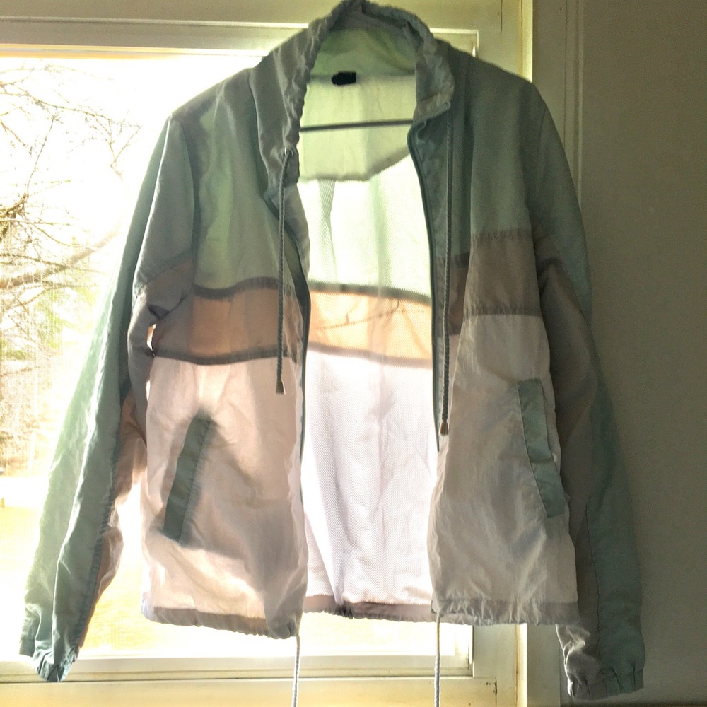 Pastel Green and White Windbreaker